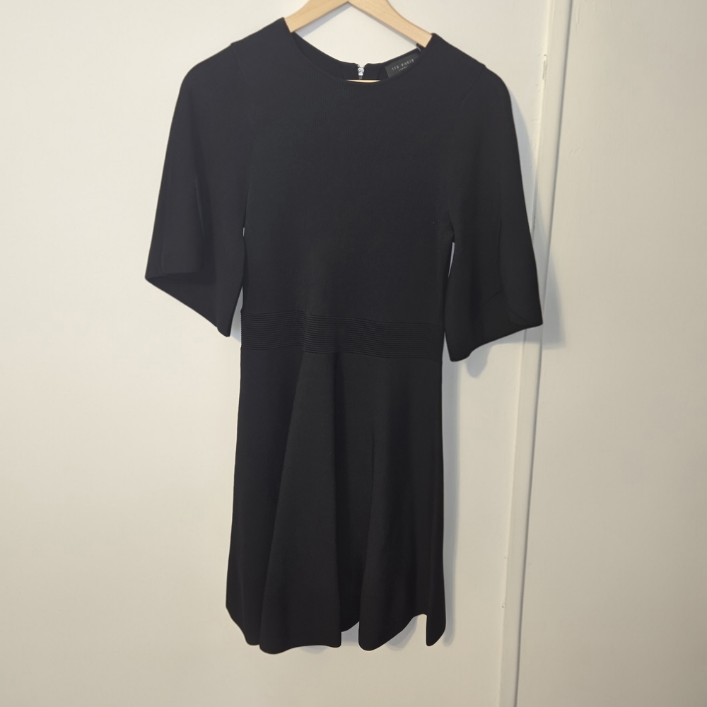 NWT Ted Baker Black Short-Sleeve Fit & Flare Dress